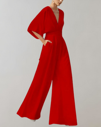 Iolanthe | Damen Wide Leg V-Ausschnitt Jumpsuit - Hellrot
