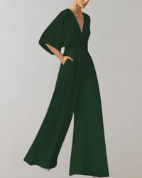 Iolanthe | Damen Wide Leg V-Ausschnitt Jumpsuit - Grün