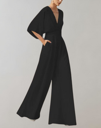 Iolanthe | Damen Wide Leg V-Ausschnitt Jumpsuit - Schwarz