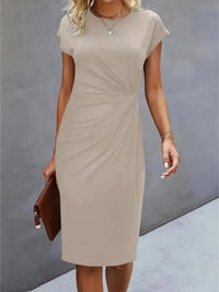 Isabella | Festliches Kurzarm-Midikleid - Beige
