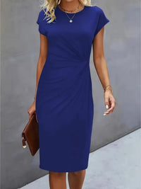 Isabella | Festliches Kurzarm-Midikleid - Navy blau