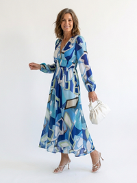 Isolde | Damen Blumenmuster Wickel Maxikleid - Blau