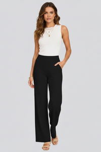 Isolde | Damen Wide-Leg Hose mit hohem Bund - Schwarz