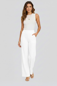 Isolde | Damen Wide-Leg Hose mit hohem Bund - Weiß