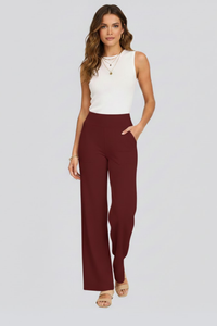 Isolde | Damen Wide-Leg Hose mit hohem Bund - Rot