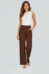 Isolde | Damen Wide-Leg Hose mit hohem Bund - Dunkelbraun