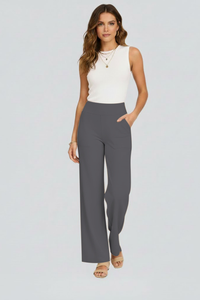 Isolde | Damen Wide-Leg Hose mit hohem Bund - Dunkelgrau