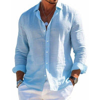 Herren Lässiges Langarmhemd mit Knöpfen und Relaxed Fit - Blau