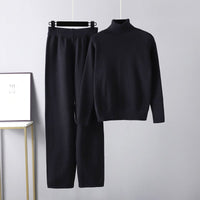 Leah | Zwei-Teile Lounge-Set aus Kabelstrick - Schwarz