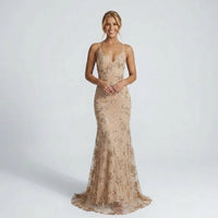 Alina | Damen Rückenfreies Festliches Kleid - Beige
