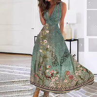 Jacqueline | Damen Ärmelloses Blumenkleid im A-Linien-Stil - Pfauenblau
