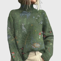 Jacqueline | Rollkragenpullover mit Waldprint - Grün