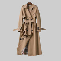 Helga | Damen Langer Doppelreihiger Trenchcoat Mit Gürtel - Beige