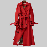 Helga | Damen Langer Doppelreihiger Trenchcoat Mit Gürtel - Rot