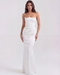 Jana | Damen Figurbetontes Satin Korsett Abendkleid - Weiß