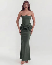 Jana | Damen Figurbetontes Satin Korsett Abendkleid - Grün