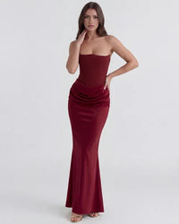 Jana | Damen Figurbetontes Satin Korsett Abendkleid - Bordeaux