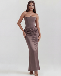 Jana | Damen Figurbetontes Satin Korsett Abendkleid - Khaki
