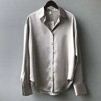 Lässige locker sitzende Satinbluse - Grau