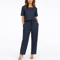 Josefina | Damen Zweiteiler Set mit Kurzarm Top - Marineblau