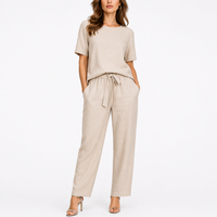 Josefina | Damen Zweiteiler Set mit Kurzarm Top - Beige
