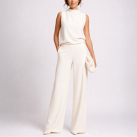 Josefine | Damen Ärmellos Mock Neck Weites Bein Jumpsuit - Weiß