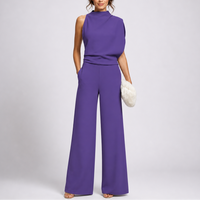 Josefine | Damen Ärmellos Mock Neck Weites Bein Jumpsuit - Lila