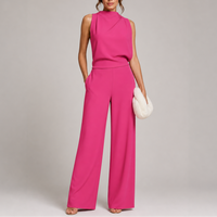 Josefine | Damen Ärmellos Mock Neck Weites Bein Jumpsuit - Rosa
