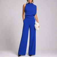 Josefine | Damen Ärmellos Mock Neck Weites Bein Jumpsuit - Blau