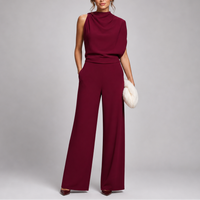 Josefine | Damen Ärmellos Mock Neck Weites Bein Jumpsuit - Rot