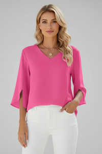 Josefine | Damen V-Ausschnitt 3/4 Arm Bluse - Rosa