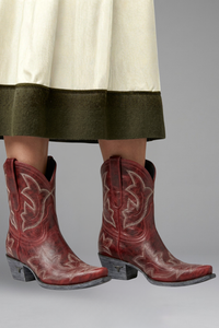 Eva | Damen Bestickte Blockabsatz Western-Stiefel - Rot