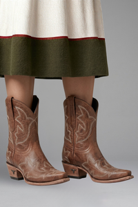 Eva | Damen Bestickte Blockabsatz Western-Stiefel - Braun