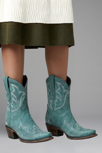 Eva | Damen Bestickte Blockabsatz Western-Stiefel - Türkis