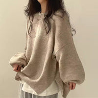 Wera | Damen Oversized Langärmliger Pullover - Khaki