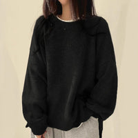 Wera | Damen Oversized Langärmliger Pullover - Schwarz