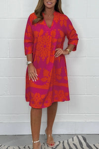 Niva | Glänzendes Frühlings-Midikleid - Orange und lila
