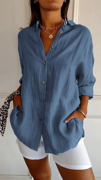 Elegante leichte Bluse für Frauen | Lange Ärmel - Dunkelblau