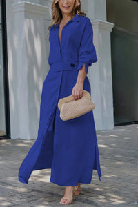 Jeanette | Maxikleid mit V-Ausschnitt - Blau