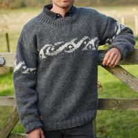 HERREN-RUNDHALS-STRICKPULLOVER -JACQUARD - Grau