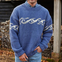 HERREN-RUNDHALS-STRICKPULLOVER -JACQUARD - Blau