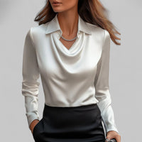Theresa | Elegante Wasserfall Satinbluse - Weiß