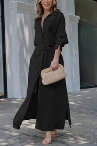 Jeanette | Maxikleid mit V-Ausschnitt - Schwarz