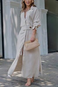 Jeanette | Maxikleid mit V-Ausschnitt - Beige