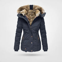 Julia | Damen Winter Gesteppte Kunstfelljacke - Blau