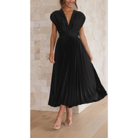 Kaitlyn | Plissee Midikleid mit V-Ausschnitt - Schwarz