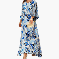 Kalinda | Fließendes Alloverdruck Maxikleid - Blau