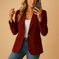 Karina | Damen Einreiher Blazer - Weinrot