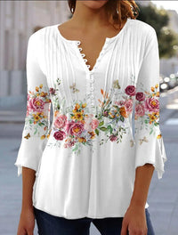 Karoline | Blumige Bluse mit V-Ausschnitt - Blumen