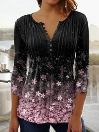 Karoline | Blumige Bluse mit V-Ausschnitt - Schwarz